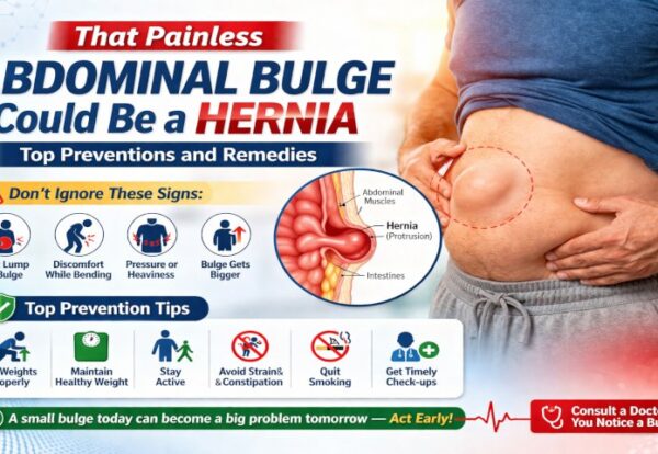 Painless abdominal bulge indicating early hernia symptoms explained by Dr. Pinak Dasgupta